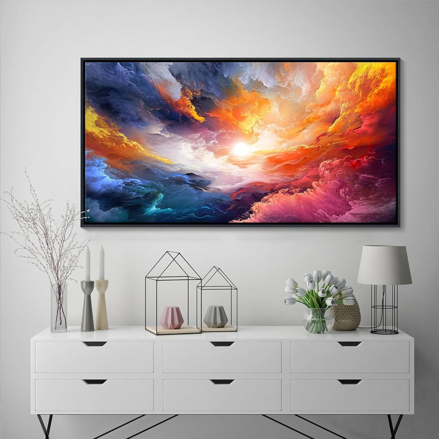 Pogusmavi Framed Wall Art for Living Room - Colorful Abstract Canvas Wall Art - Glass Paintings for Wall Decorations - Large Wall Decor - Art Work for Office Contemporary Home 29×58in