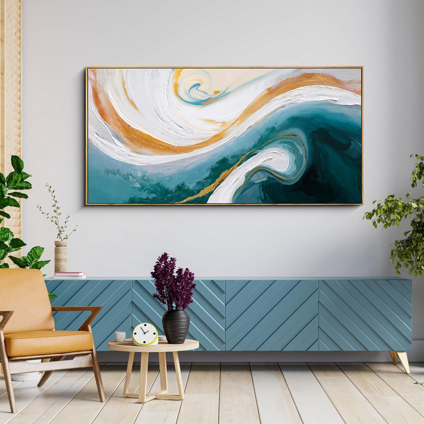 XLSJERST Abstract Canvas Wall Art for Living Room - Large Frame Blue and White Wall Decor Picture Modern Orange Painting Artwork for Bedroom Home Office Decoration Size 58x29 Inches