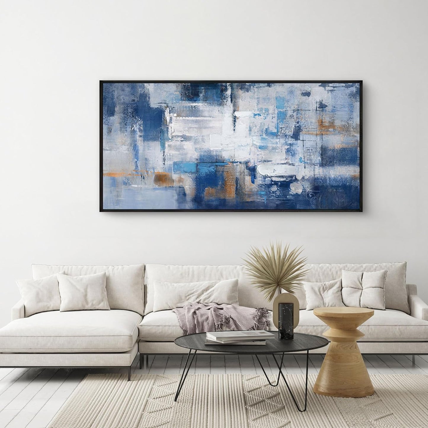 KLAKLA Blue Abstract Canvas Wall Art - Black Frame Artwork Picture Living Room Wall Decor Modern Paintings Large Wall Art for Bedroom Home Decoration