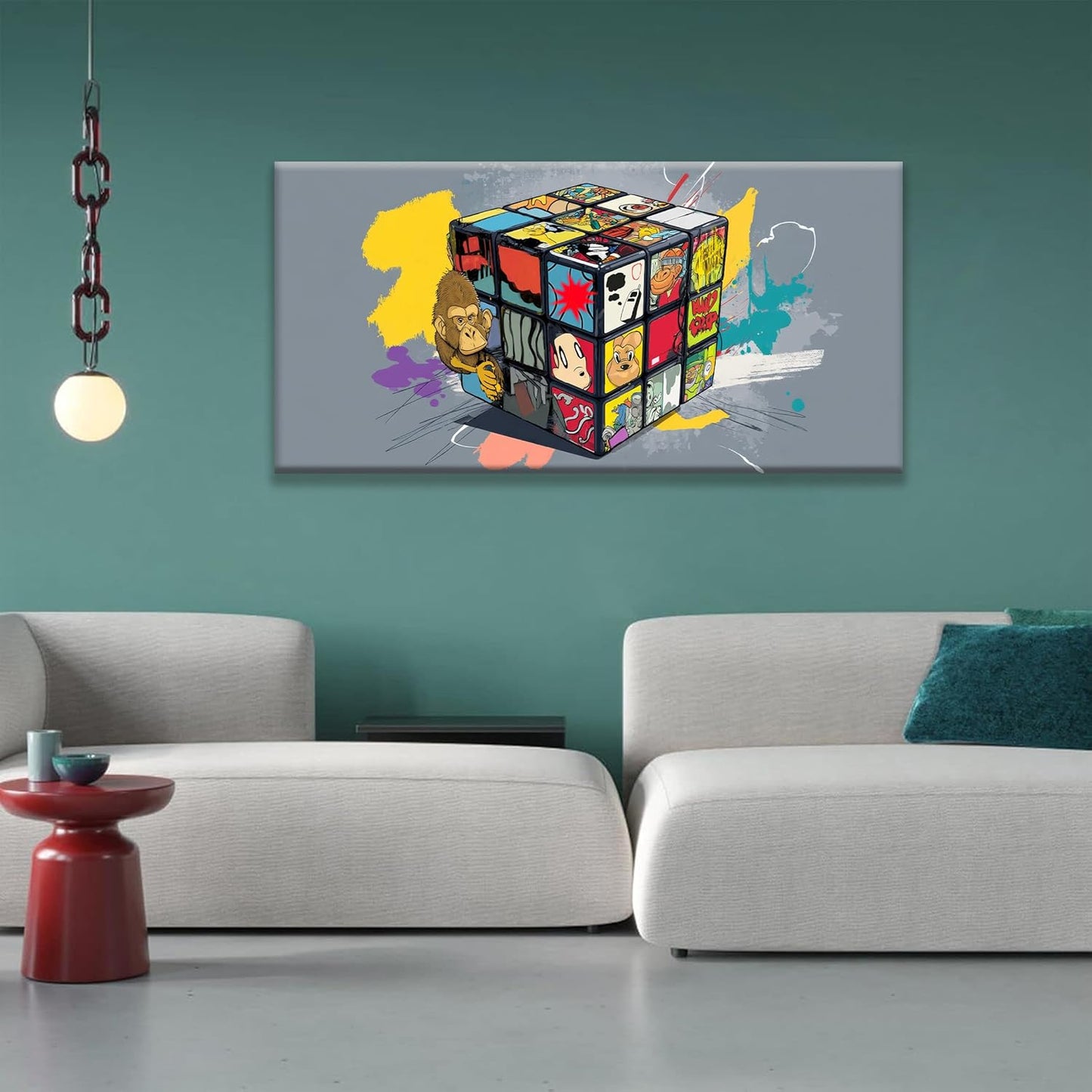 Abstract Wall Art For Living Room Artwork Graffiti Cube Canvas Art Wall Decor Modern Canvas Prints Pictures Colorful Wall Art For Home Hotel Artwork 24 X 48 Inch