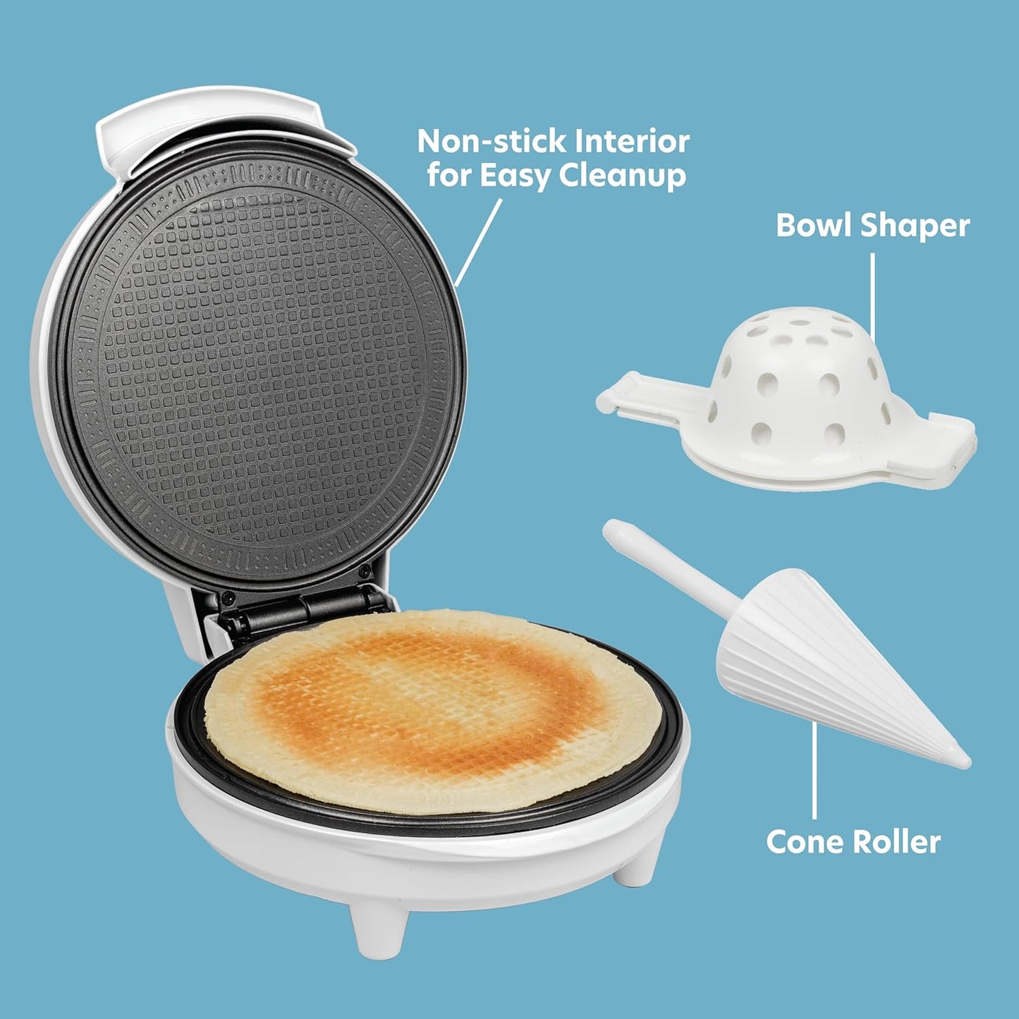 Waffle Cone & Bowl Maker for Homemade Ice Cream Cones- Includes Amazon Exclusive Bowl Press & Shaper Roller- Electric Nonstick Waffler Iron Machine for DIY Dessert Sundaes, Gift Treat for Kids Adults