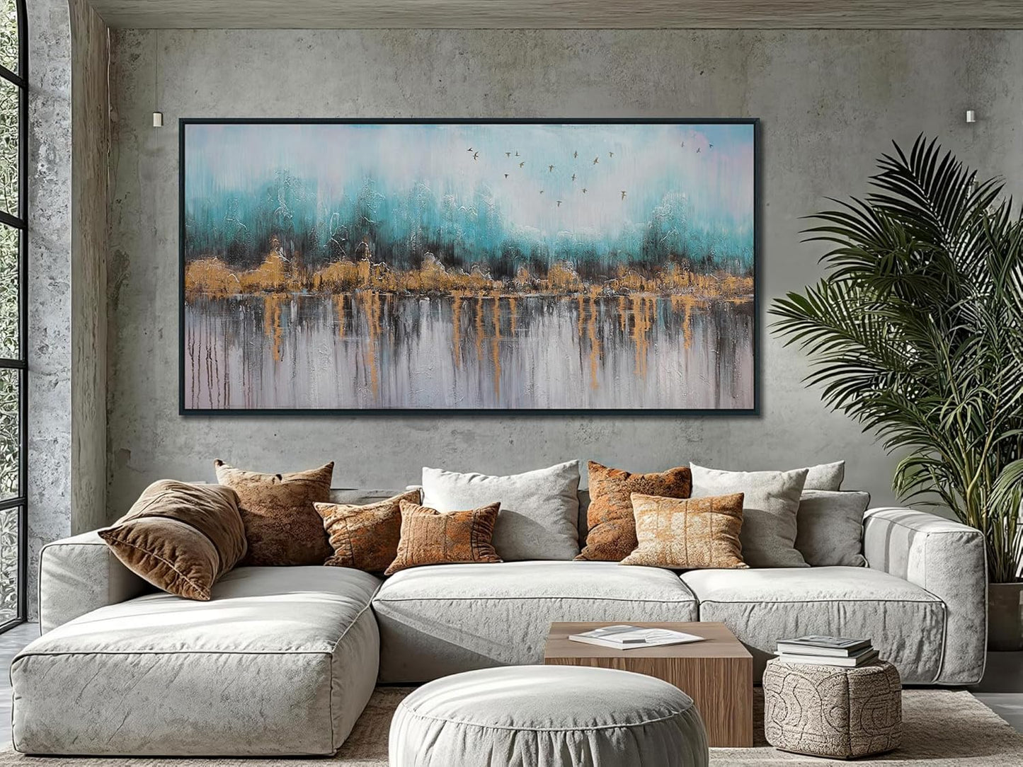 Ardemy Abstract Wall Art for Living Room Large Framed Teal Pictures Wall Decor Canvas Art Landscape PaintingsTextured Artwork Wall Art for Men Bedroom Home Office, 48"x24"