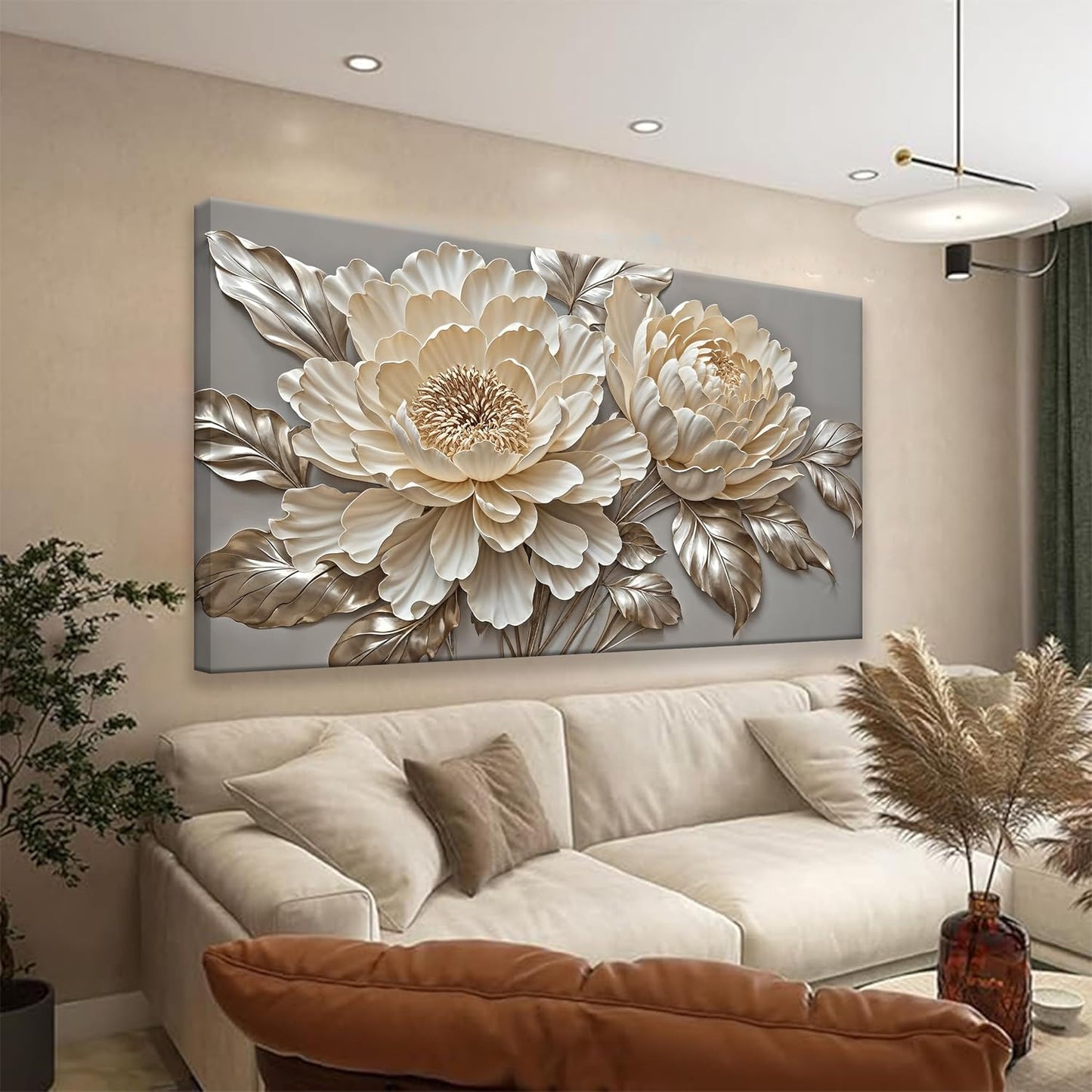 Tsomzxng Large White Wall Art For Living Room Prints Artwork Canvas Art Wall Decor White Flower Wall Art Modern Painting Elegance Wall Decor For Hotel Office Home Decoration 29 X 58 Inch