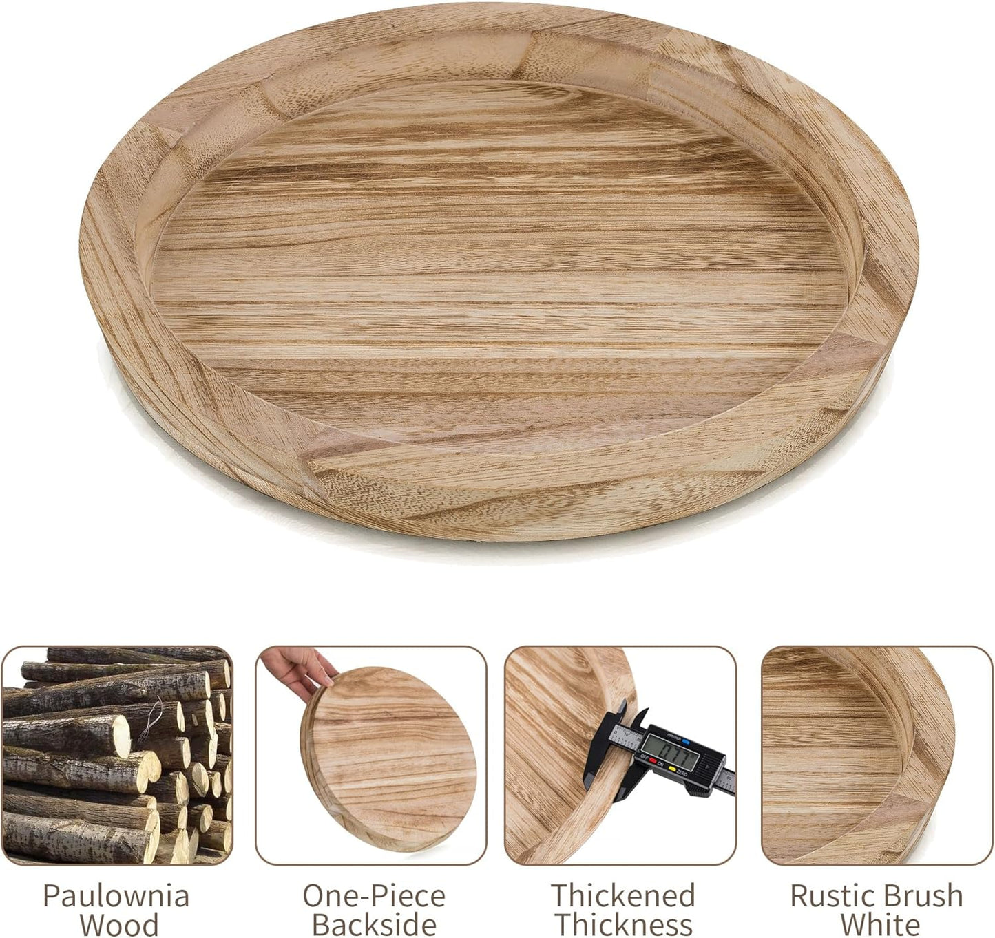 Hanobe Rustic Wooden Serving Tray: Round Wood Decorative Tray Set of 2 Rustic Centerpiece Candle Holder Trays Farmhouse Ottoman Tray for Decor Kitchen Counter Home Decor for Coffee Table