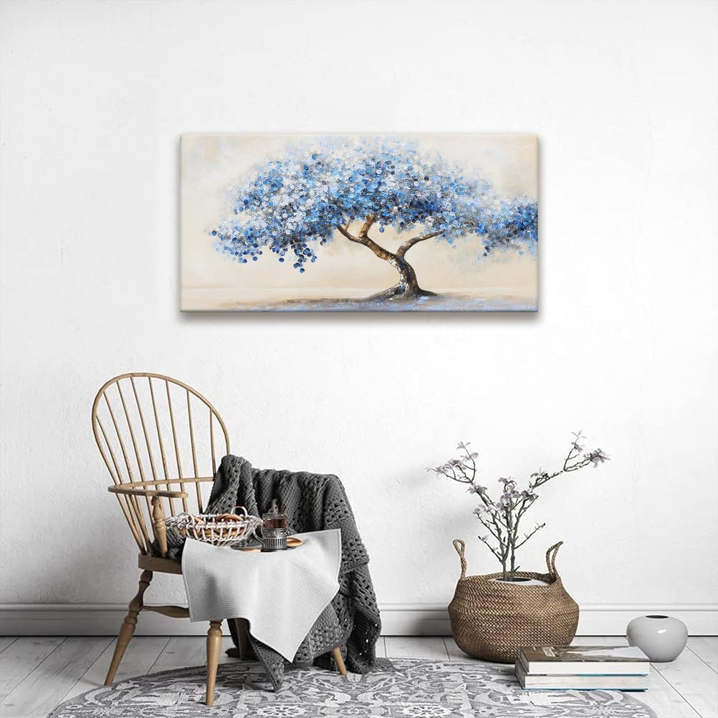 Suconvng Tree Of Life Wall Art Blue Tree Picture Painting Wall Decor Artwork Canvas Art Wall Decor For Living Room Bedroom Bathroom Office Home Decor 20"X 40"Can Be Hung Directly