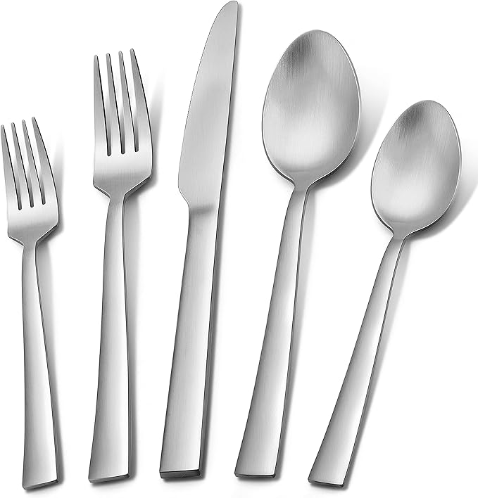 Herogo 30-Piece Matte Satin Finish Silverware Set for 6, Stainless Steel Square Flatware Cutlery Set, Tableware Eating Utensils Include Knife Spoon Fork, Dishwasher Safe