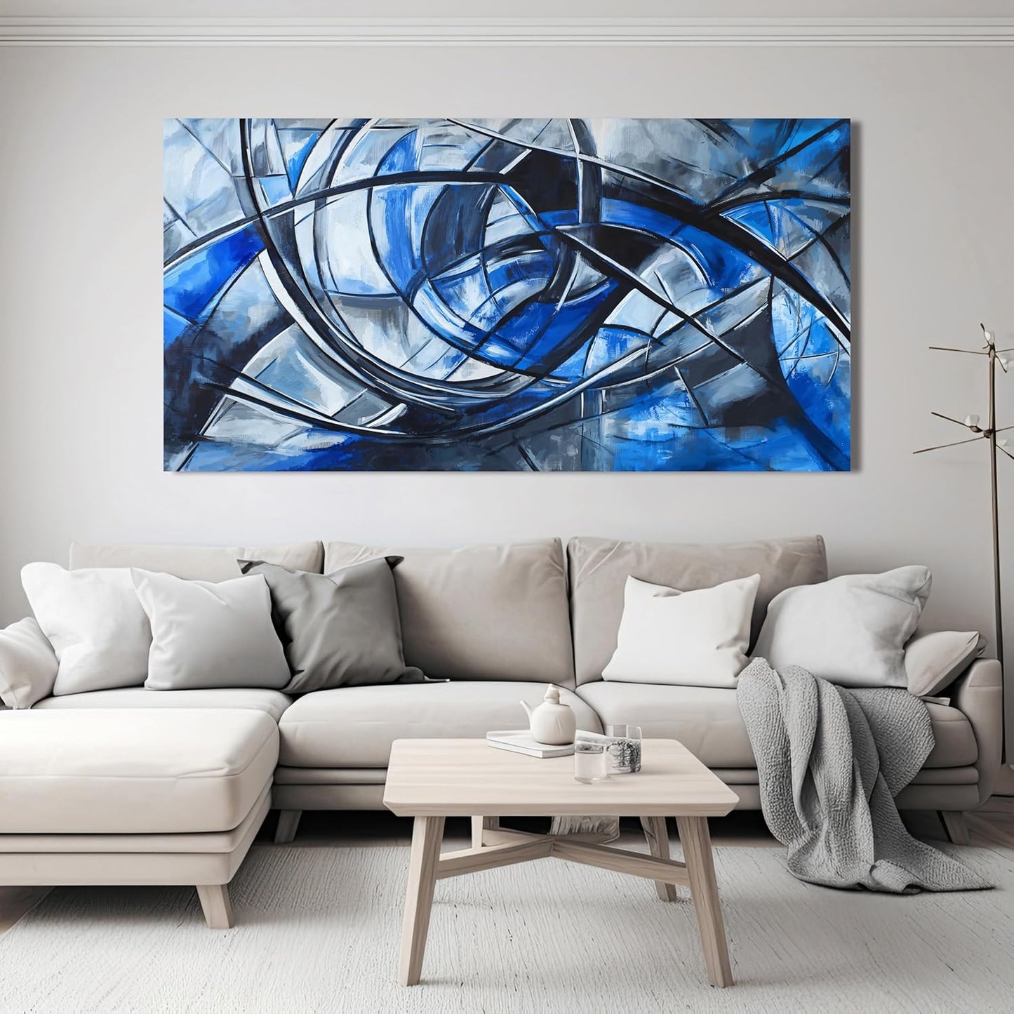 Abstract Wall Art Decor Modern Wall Art Pictures for Living Room Abstract Canvas Art Wall Decor Large Blue Wall Art Prints Artwork for Walls Black and White Wall Art Decor Home Office Decor 24" X 48"