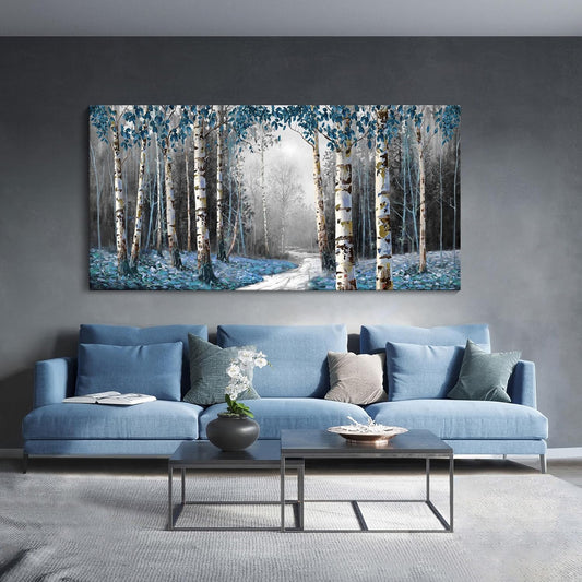 HKDGOKA Large Canvas Wall Art - Gray Blue Tree Abstract Canvas Painting Textured Picture, Modern Landscape Artwork Framed for Living Room Bedroom Bathroom Office Home Decor 58"x29"