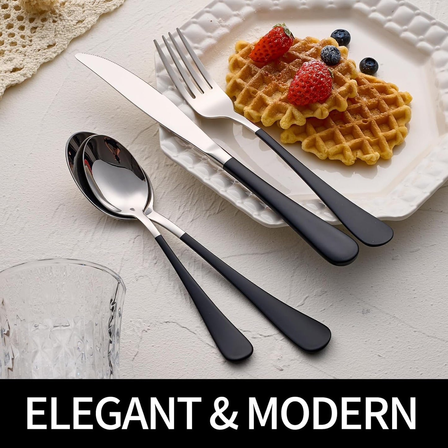 20-Pieces Black Silverware Sets for 4,Black Handle Stainless Steel Cutlery Set, Include Forks Spoons and Knives Set, Dishwasher Safe Utensil Sets for Home Restaurant