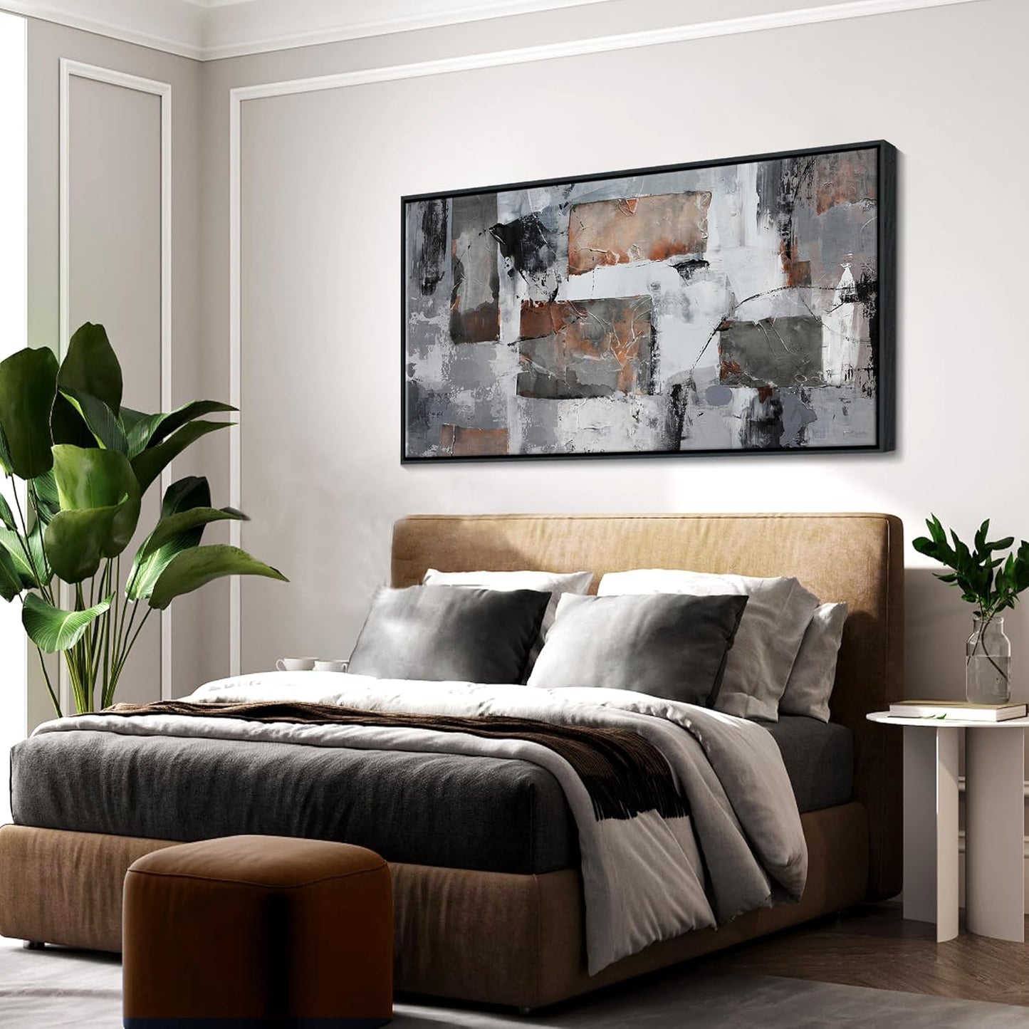 Framed Abstract Canvas Wall Art, Large Modern Artwork - Ideal for Living Room, Bedroom, Office Decor - Gray and Black Aesthetic Room Wall Decorations 24×48IN