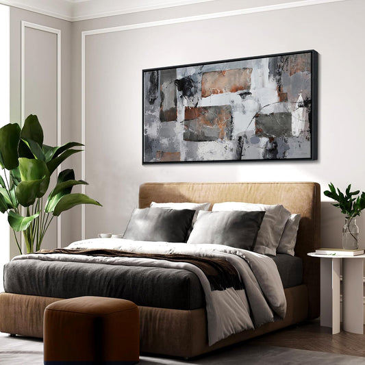 Framed Abstract Canvas Wall Art, Large Modern Artwork - Ideal for Living Room, Bedroom, Office Decor - Gray and Black Aesthetic Room Wall Decorations 24×48IN