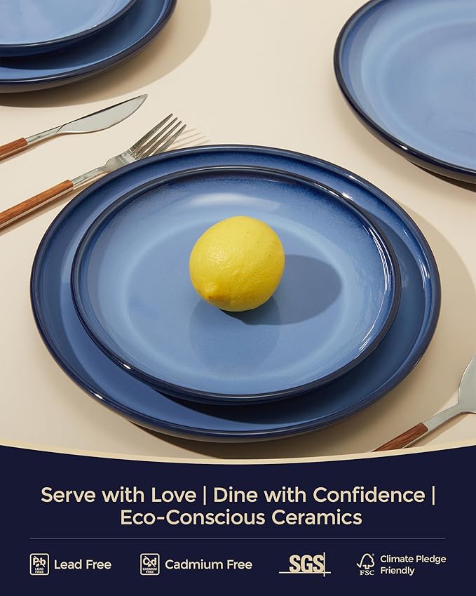 Stoneware Dinnerware Sets, Ceramic Plates and Bowls Set, Microwave & Dishwasher Safe Kitchen Dish Set, Modern Dinner Plates | Salad Plate | Cereal Bowls for 4, Dishware Sets Blue