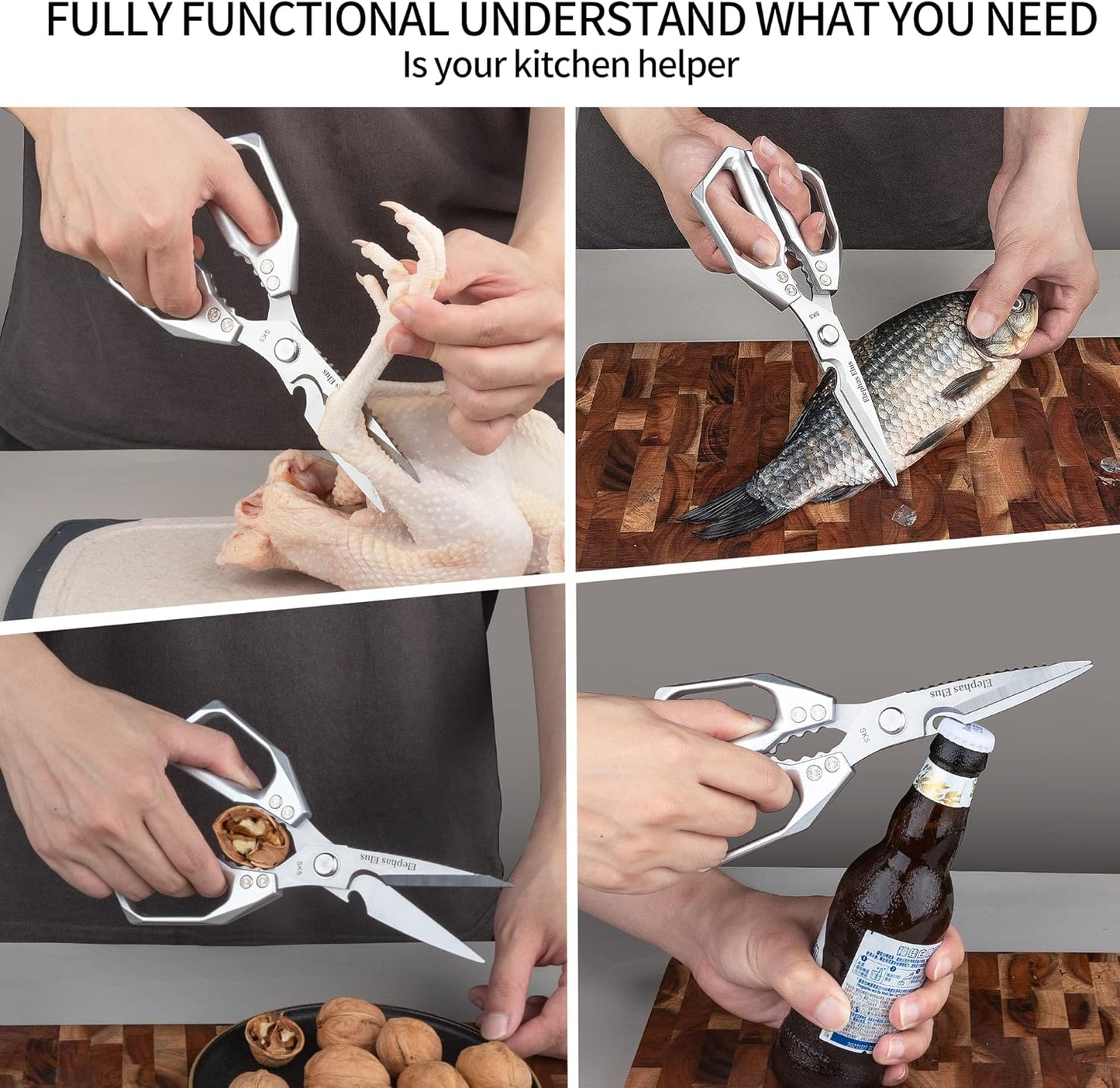 Multi-Function Kitchen Scissors Heavy Duty Kitchen Shears,Cutting Food Tools Cooking Shears for Chicken,Meat,Fish,Poultry(Sliver)