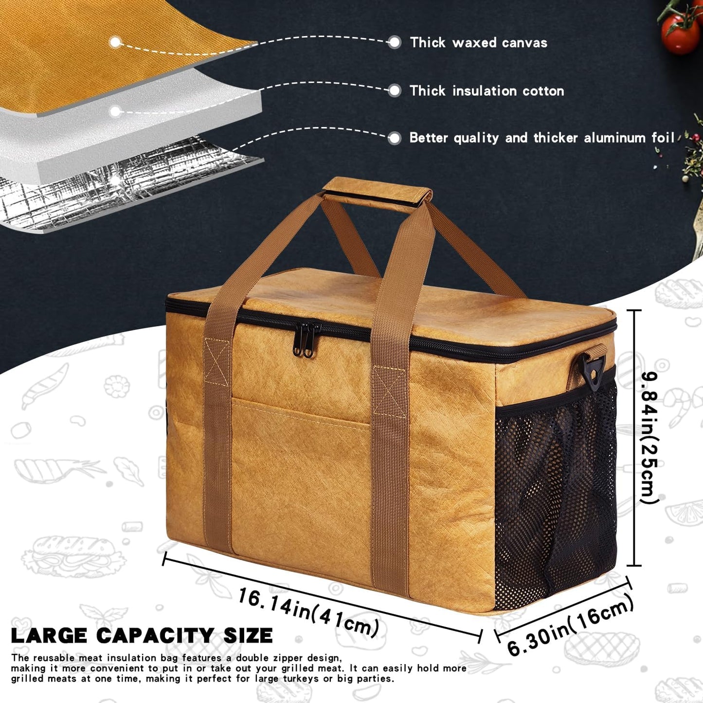 Grekos BBQ Blanket,180° Full Opening Insulated Meat Resting Bag for Brisket,Pork Shoulders,Steaks & Turkeys|Heavy-Duty Smoker Blanket with Wide Mouth Design for Moisture Retention and Tender BBQ