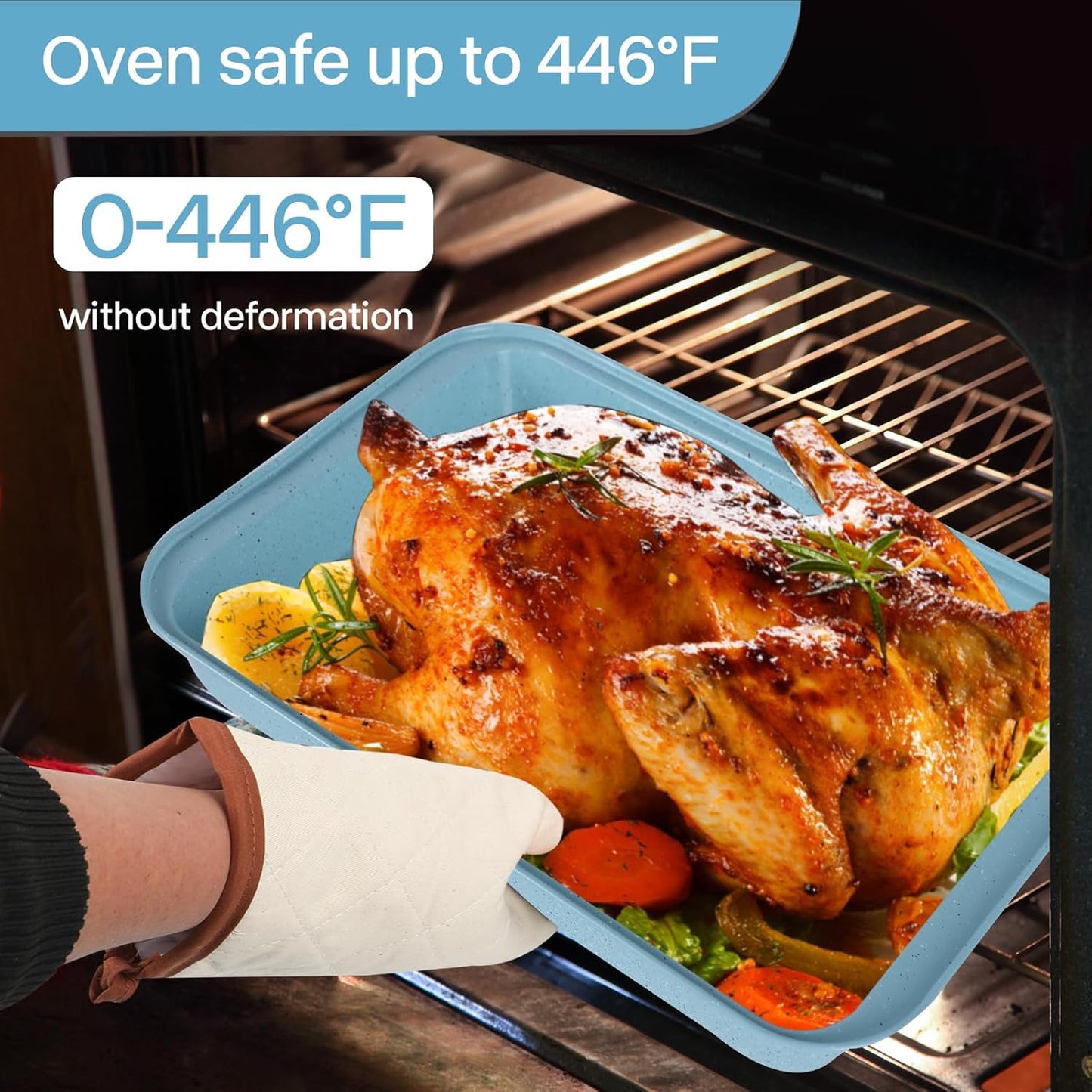 9x13 Baking Pan Set of 2, Nonstick 13 x 9 Cake Pan for Oven, Deep Rectangle Pan for Brownies, Lasagna, Roasting, Blue Carbon Steel Bakeware Gift