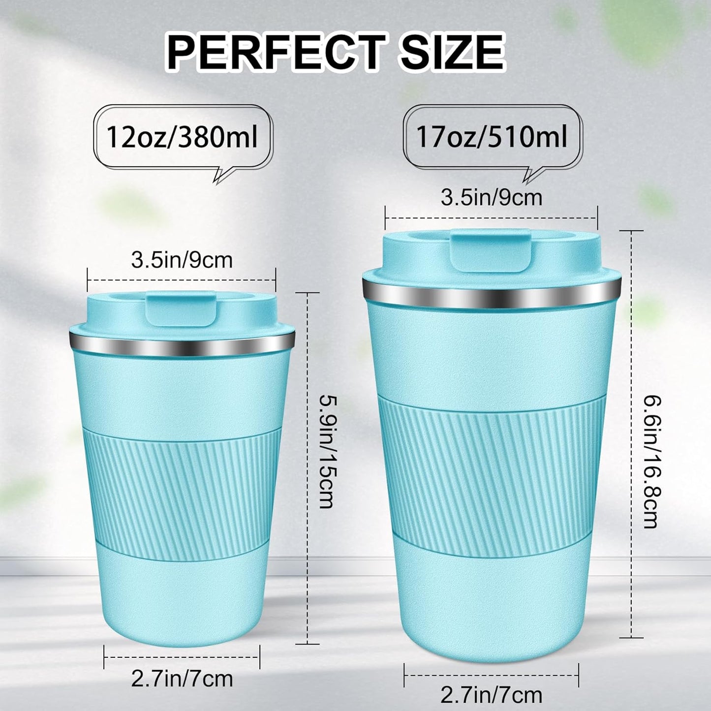 Coffee Travel Mug 12oz Insulated Coffee Mug with Lid Portable Spill-Proof Coffee Travel Mug No Handle Reusable Stainless Steel Mug Keeps Cold and Hot Suitable for Car, Daily, Travel and Gifts