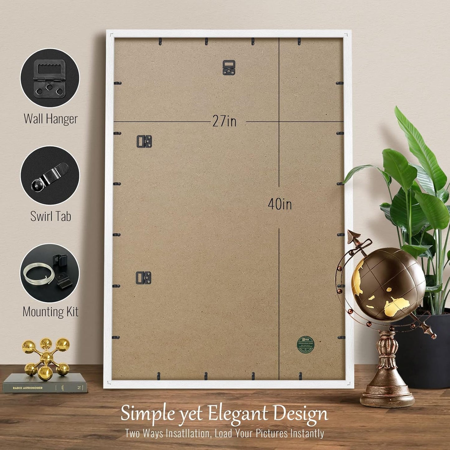 VCK 27x40 Poster Frames Set of 5, Exclusive Woodgrain White Picture Frame, Wall Mounting Hanging