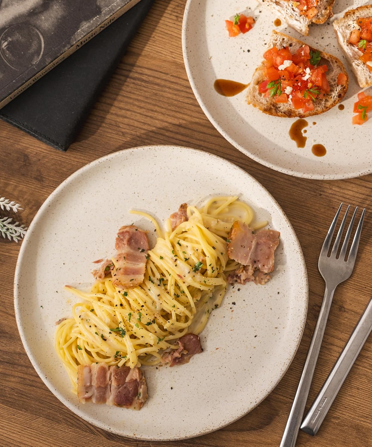 Stoneware Plate Set of 4-8.5" Ceramic Flat Plates for Salad, Appetizer, Dessert, Lunch & Dinner - Microwave, Oven & Dishwasher Safe, Scratch Resistant - Minimalist Design - Oatmeal Cream