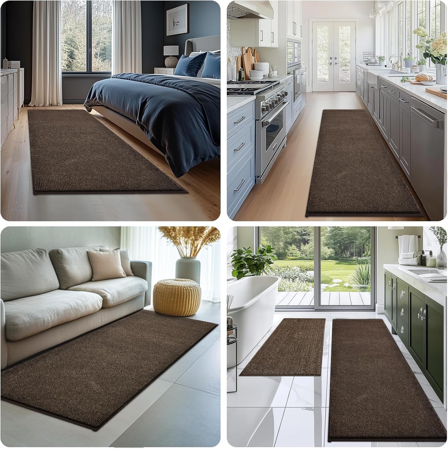 Washable Kitchen Rugs Set of 2 (24" x 35.5" + 24" x 59" Rectangular), Kitchen Mats for Floor, Indoor Entryway Runner Rugs for Laundry, Bathroom, Door, Bedroom (Roll Packing)