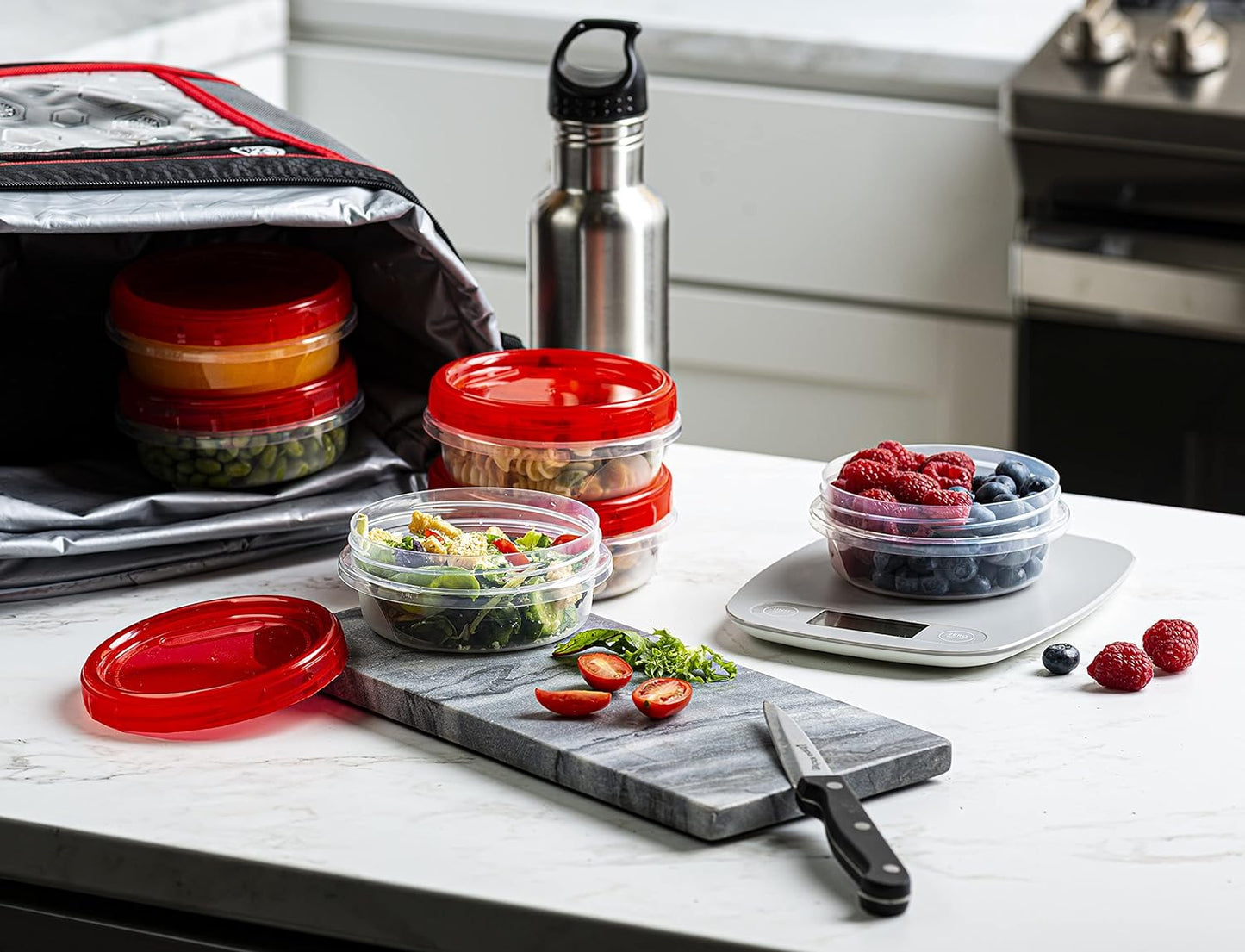 (8 Ounce 20 Pack) Twist cap Containers Clear Bottom With Red Top Screw on Lids Twist Top Food Storage Freezer Containers