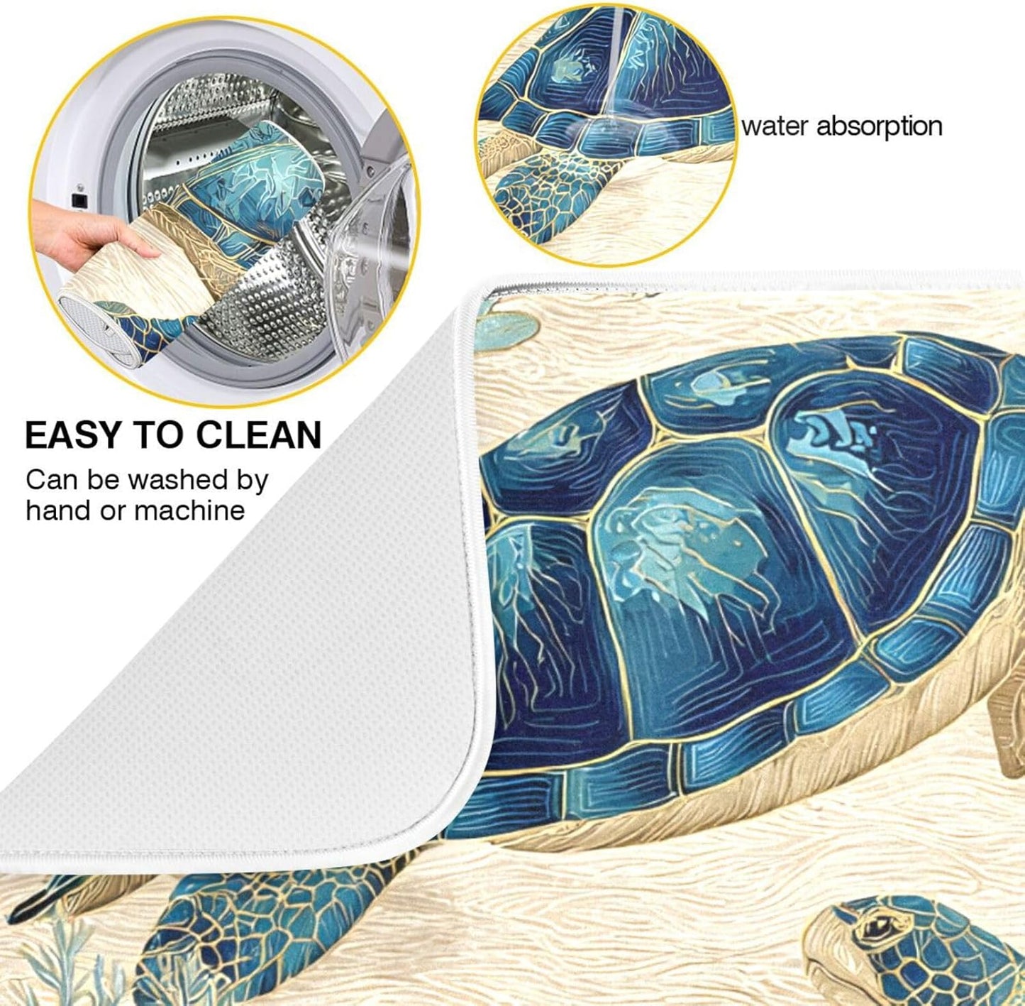 Watercolor Sea Turtle Swimming Pattern Dish Drying Mat Super Absorbent Drying Mat 18x24 inch Large Dish Drying Mats for Kitchen Counter Dish Drying Pads Kitchen Drying Matt for Countertop