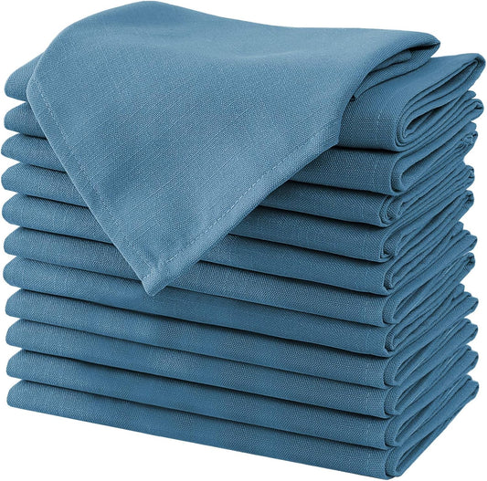 H.VERSAILTEX Cloth Napkins Set of 12 (18" X 18") Linen Textured Dinner Napkins Waterproof Extra Soft Thick Durable Reusable Napkins with Hemmed Edges for Dinners, Weddings and Everyday Use, Ink Blue