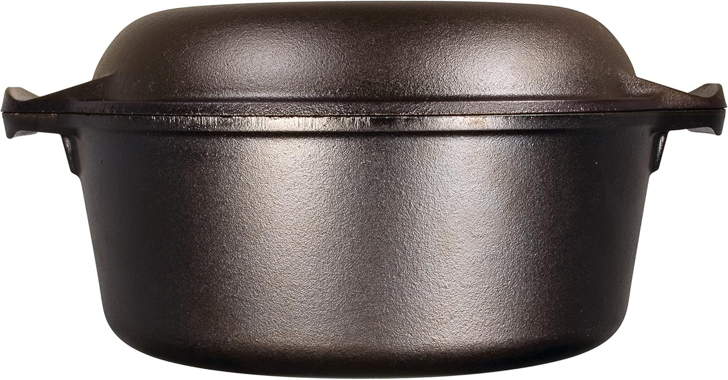 Lodge 5 Quart Cast Iron Double Dutch Oven – Pre-Seasoned – Lid Converts to 10.25" Skillet – PFAS-Free – Made in USA – Dual Handles – Oven, Grill, Campfire & Stovetop Safe – Durable & Non-Toxic