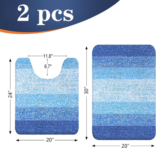 OLANLY Bathroom Rug Set 2 Piece, Soft Absorbent Microfiber Bath Mats and U-Shaped Contour Toilet Rug, Non-Slip, Machine Wash Dry, Shaggy Bath Mats for Bathroom (30"x20"+24"x20", Light Royal Blue)