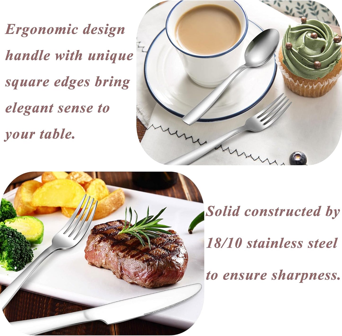 Herogo 18/10 Stainless Steel Silverware Set, 30-Piece Fancy Flatware Cutlery Set for 6, Modern Eating Utensils Tableware for Home Restaurant Wedding, Mirror Polished, Dishwasher Safe