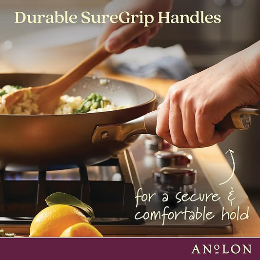 Anolon Advanced Home Hard Anodized Nonstick Deep Frying Skillet with Lid, 12-Inch Ultimate Pan, Bronze