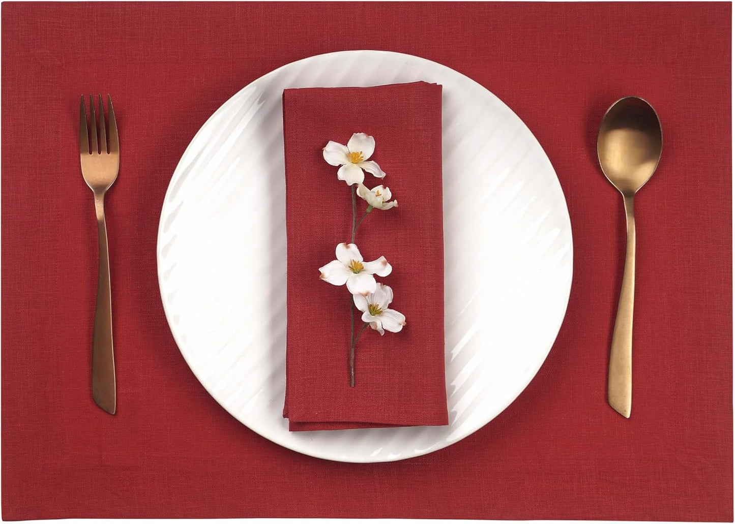 D'Moksha Homes Linen Red Placemats Set of 4-100% Pure Linen Placemats 14 x 19 Inch for Fall, Autumn and Halloween - Handcrafted and Machine Washable