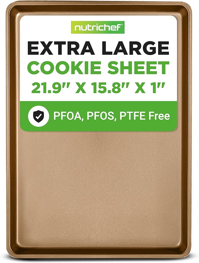 NutriChef 2-Piece Nonstick Stackable Cookie Sheet Set – Non-Toxic Carbon Steel Baking Pans – Heavy Duty, Warp-Resistant, Easy to Clean, Oven & Dishwasher Safe Bakeware