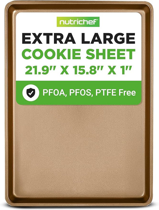 NutriChef 2-Piece Nonstick Stackable Cookie Sheet Set – Non-Toxic Carbon Steel Baking Pans – Heavy Duty, Warp-Resistant, Easy to Clean, Oven & Dishwasher Safe Bakeware