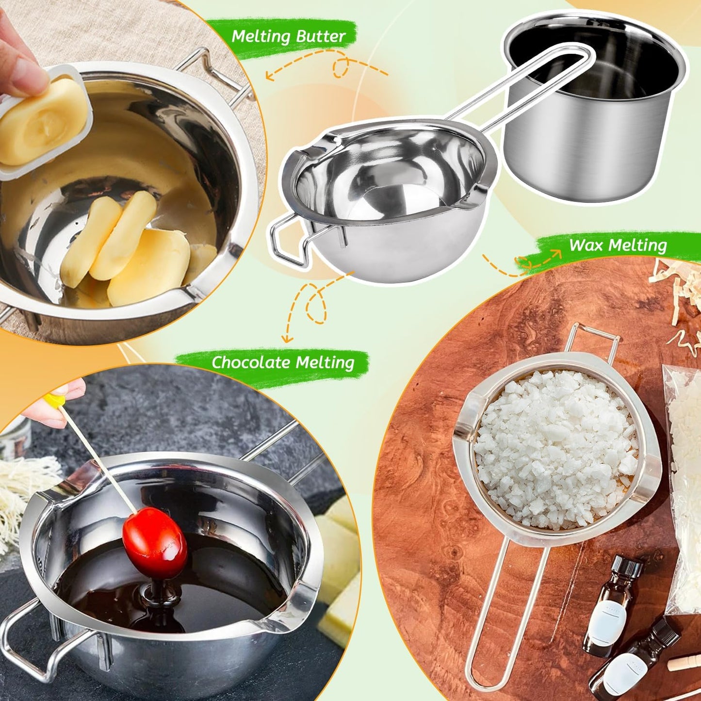 Blingfun Double Boiler Pot Set, Stainless Steel Melting Pot with Candle Wicks, Stickers,Wick Holders,Wick Placing Tube for Soap, Wax, Candle Making