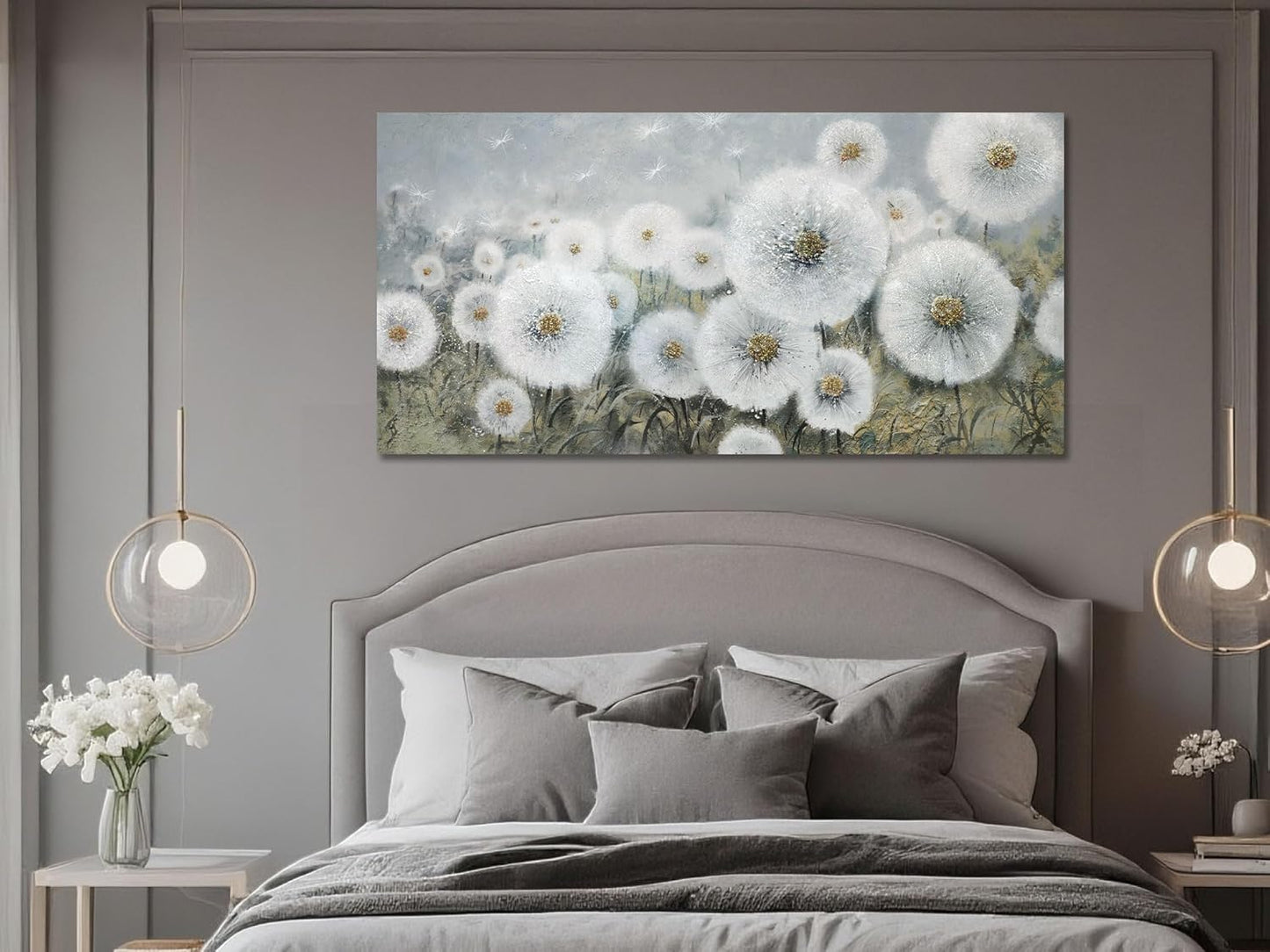 Ardemy Dandelions Wall Art Large Floral Pictures Wall Decor Living Room Flowers Paintings Textured Artwork for Walls Bedroom Bathroom Kitchen Dining Room Home Office, 40"x20"
