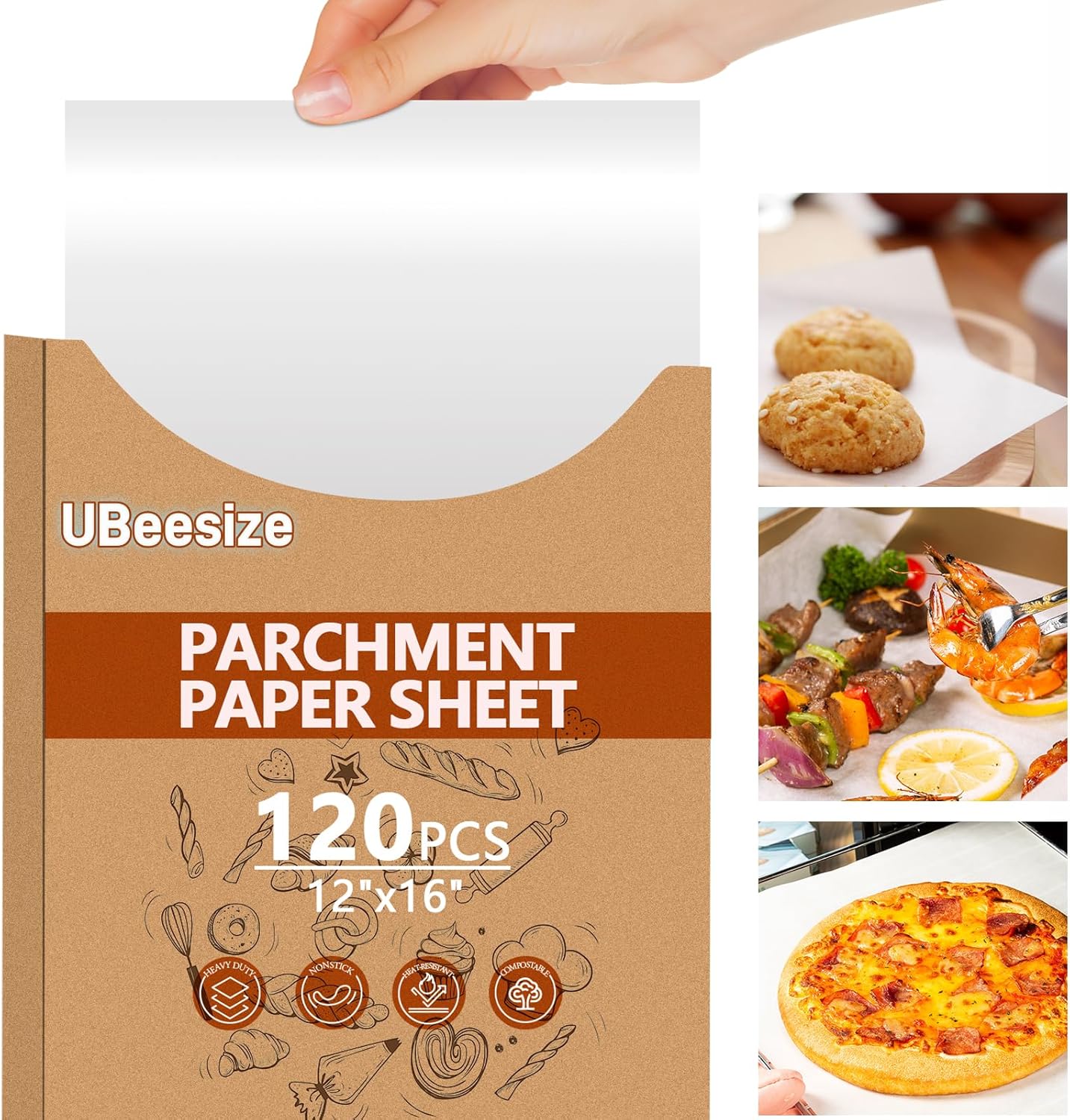 120PCS Thickened Precut Parchment Paper Sheets, 12×16 In Heavy Duty Non-Toxic & Unbleached Parchment Baking Paper, Parchment Paper for Baking, Grilling, Comes in Convenient Packaging