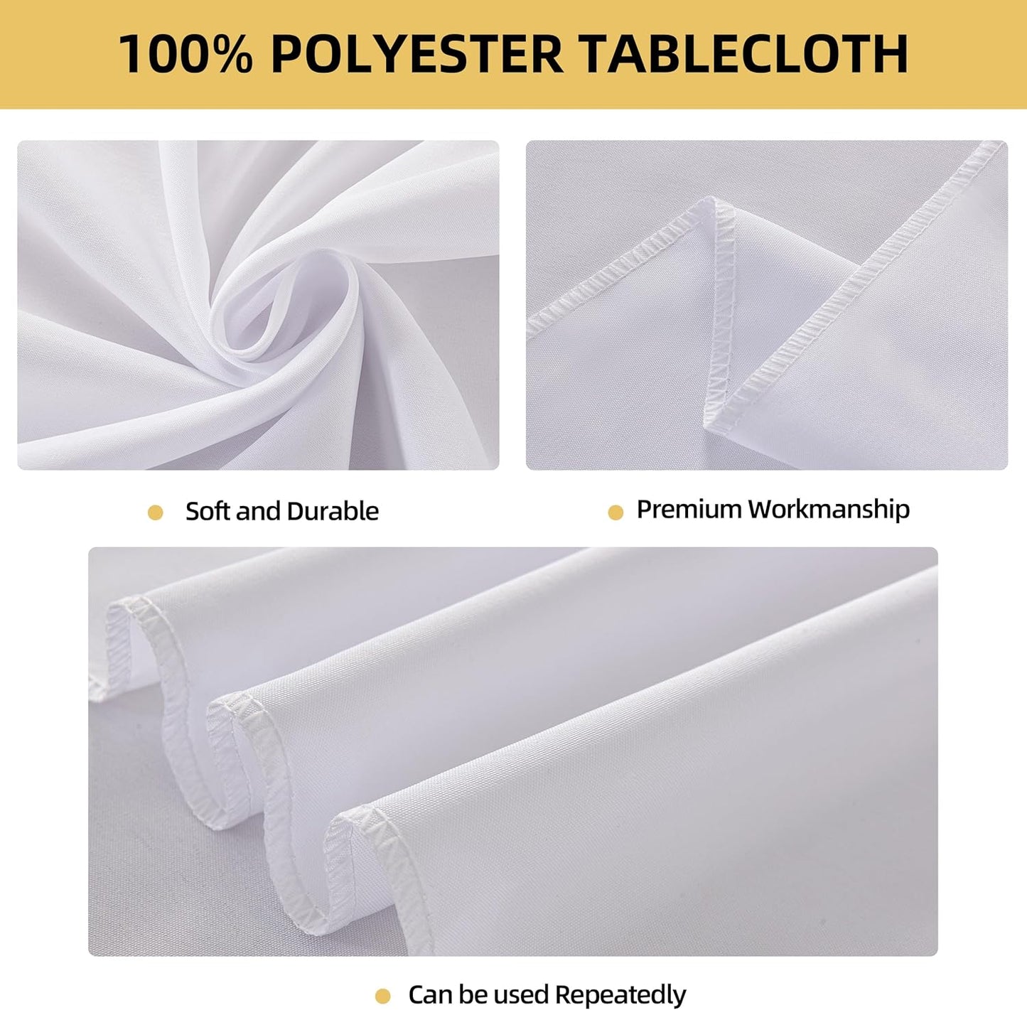 6-Pack 60x84 inch White Table Cloths, Solid Stain and Wrinkle Resistant Oblong Tablecloth, Premium Plain Weave Polyester Fabric Rectangle Table Linen Covers for Hotel, Banquet