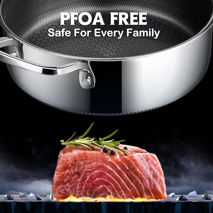 Frying Pans Nonstick with Lid,Hybrid Non Stick 6.5 Quart Saute pan,PFOA Free Cookware,12.5 inch Stainless Steel skillet, Dishwasher and Oven Safe,Works on Induction,Ceramic and Gas Cooktops