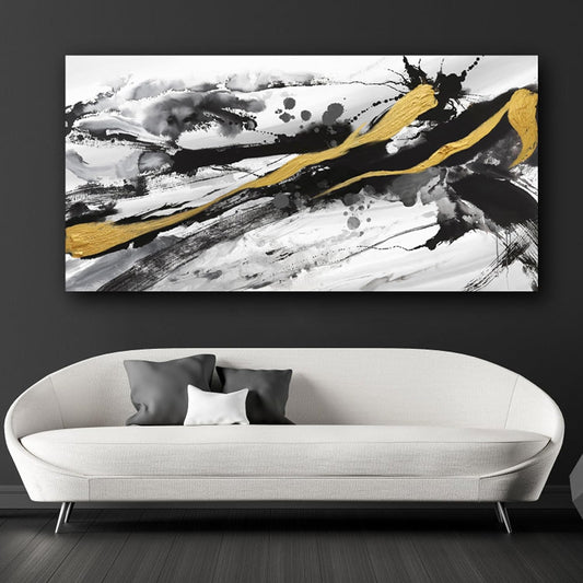 XLSJERST Black and White Abstract Wall Art - Canvas Wall Art for Living Room Bedroom Modern Gold Ink Painting Style Picture Artwork for Wall Decor Size 29x58 Inches