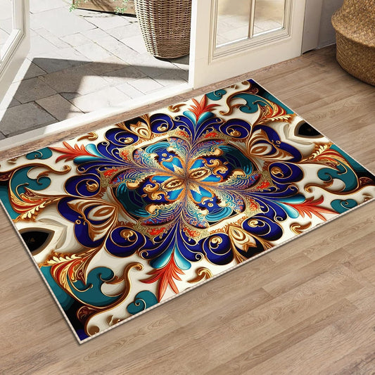 Washable Entrance Door Mat, Non-Slip Vintage Hallway Rug Runner with Upgrade Rubber Backing, Stain Resistant Faux Wool Distressed Carpet Runner for Bedroom, Kitchen, Laundry, Entrance (35.4" x 23.6")