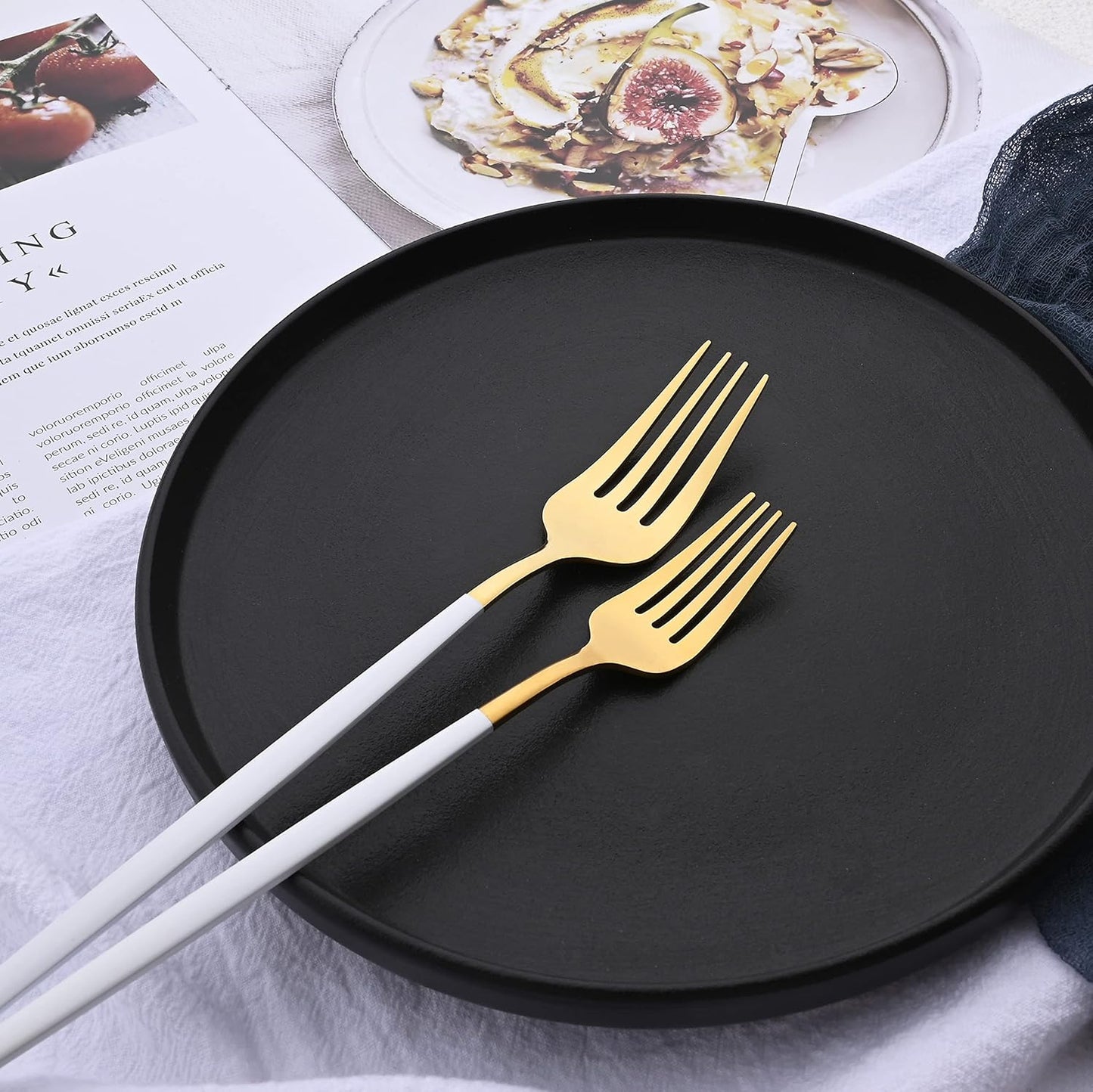 40-Pieces Silverware Set, Flatware Sets Satin Finish, 304 Stainless Steel Utensils Dishwasher Safe Service for 8, Include Dinner Knife/Fork/Spoon Dinnerware Sets (Matte White Gold)