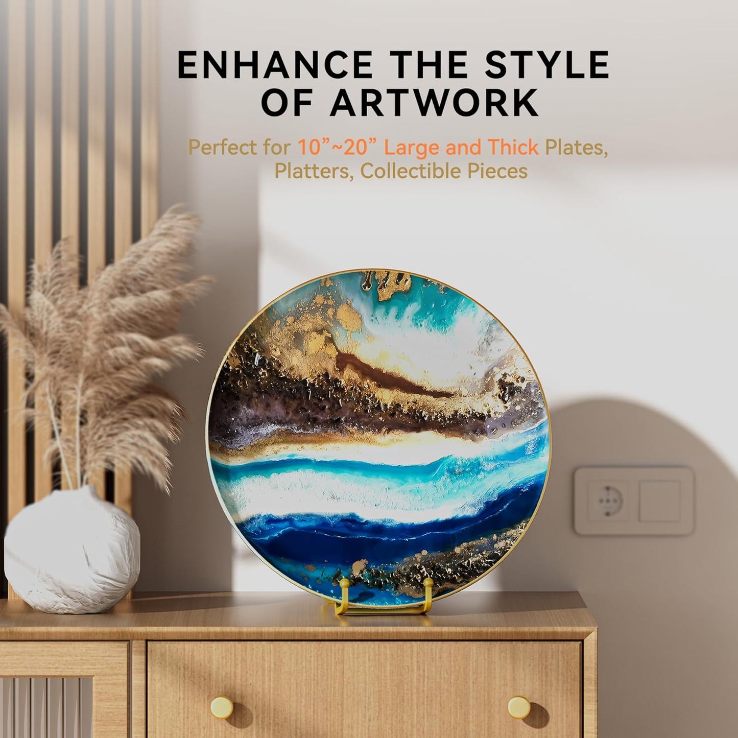 10 Inch Large Plate Stands for Display - Metal Plate Holder Display Stand + Picture Stand for Book, Platter, Plaque, Photo Frame, Small Easels for Tabletop Art(Gold 2 Pack)