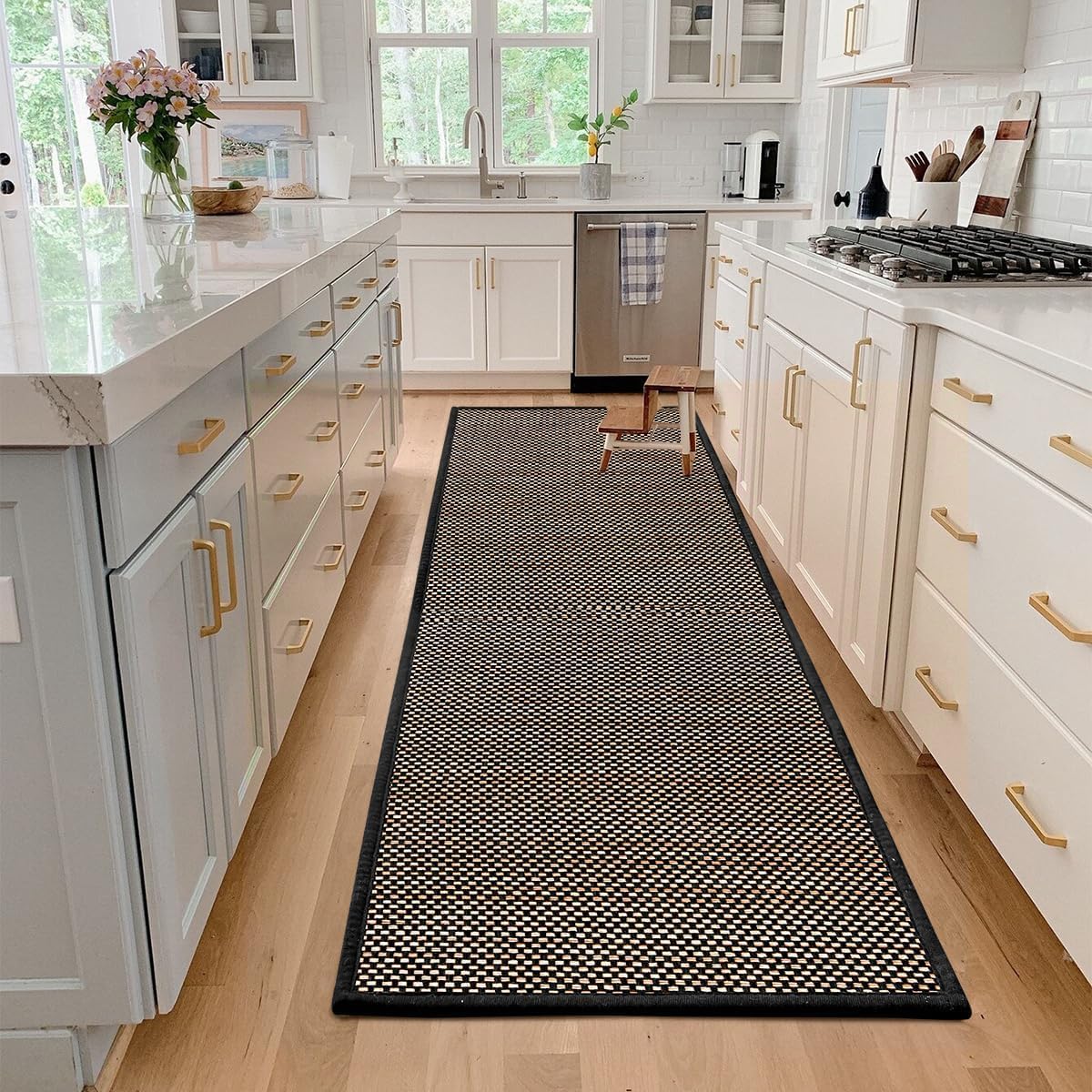 Artoid Mode Washable Non Skid Kitchen Rugs and Mats Doormat, Absorbent Door Mat Rugs for Kitchen Floor Front of Sink Hallway Black 17x60 Inch
