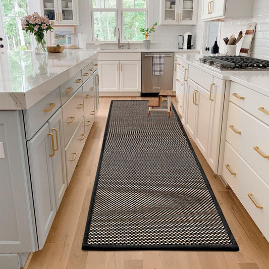 Artoid Mode Washable Non Skid Kitchen Rugs and Mats Doormat, Absorbent Door Mat Rugs for Kitchen Floor Front of Sink Hallway Black 17x60 Inch