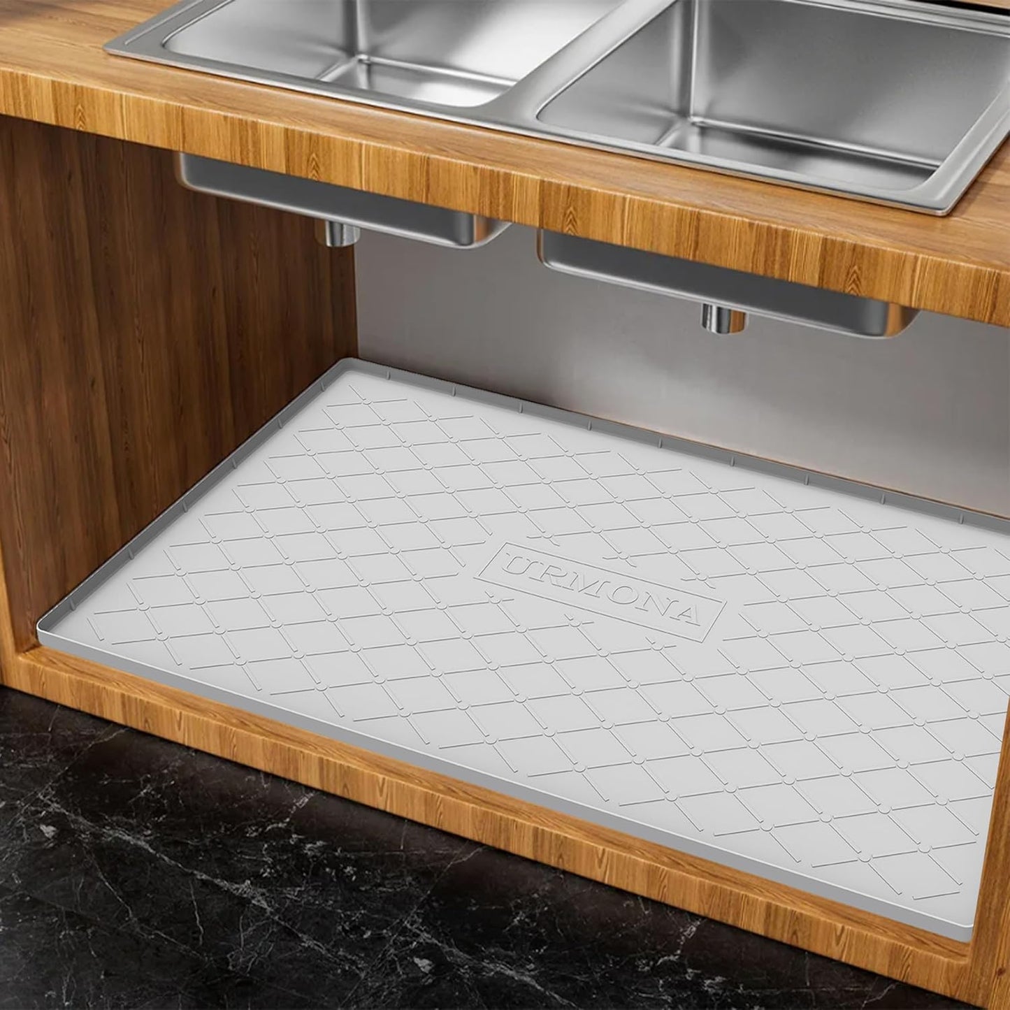 URMONA Under Sink Mat for Kitchen Waterproof, 34" x 22" Silicone Under Sink Mat for Shelf Liner Organizer, Cabinet Sink Protector Under Sink Liner for Bottom Kitchen, Bathroom(Light Grey)