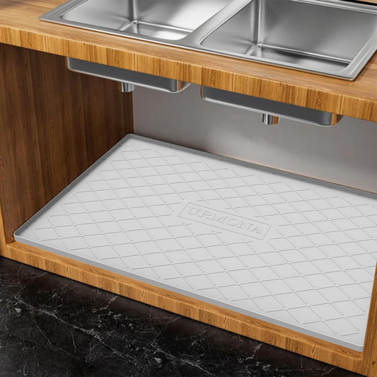 URMONA Under Sink Mat for Kitchen Waterproof, 37" x 22" Silicone Under Sink Mat for Shelf Liner Organizer, Cabinet Sink Protector Under Sink Liner for Bottom Kitchen, Bathroom(Light Grey)