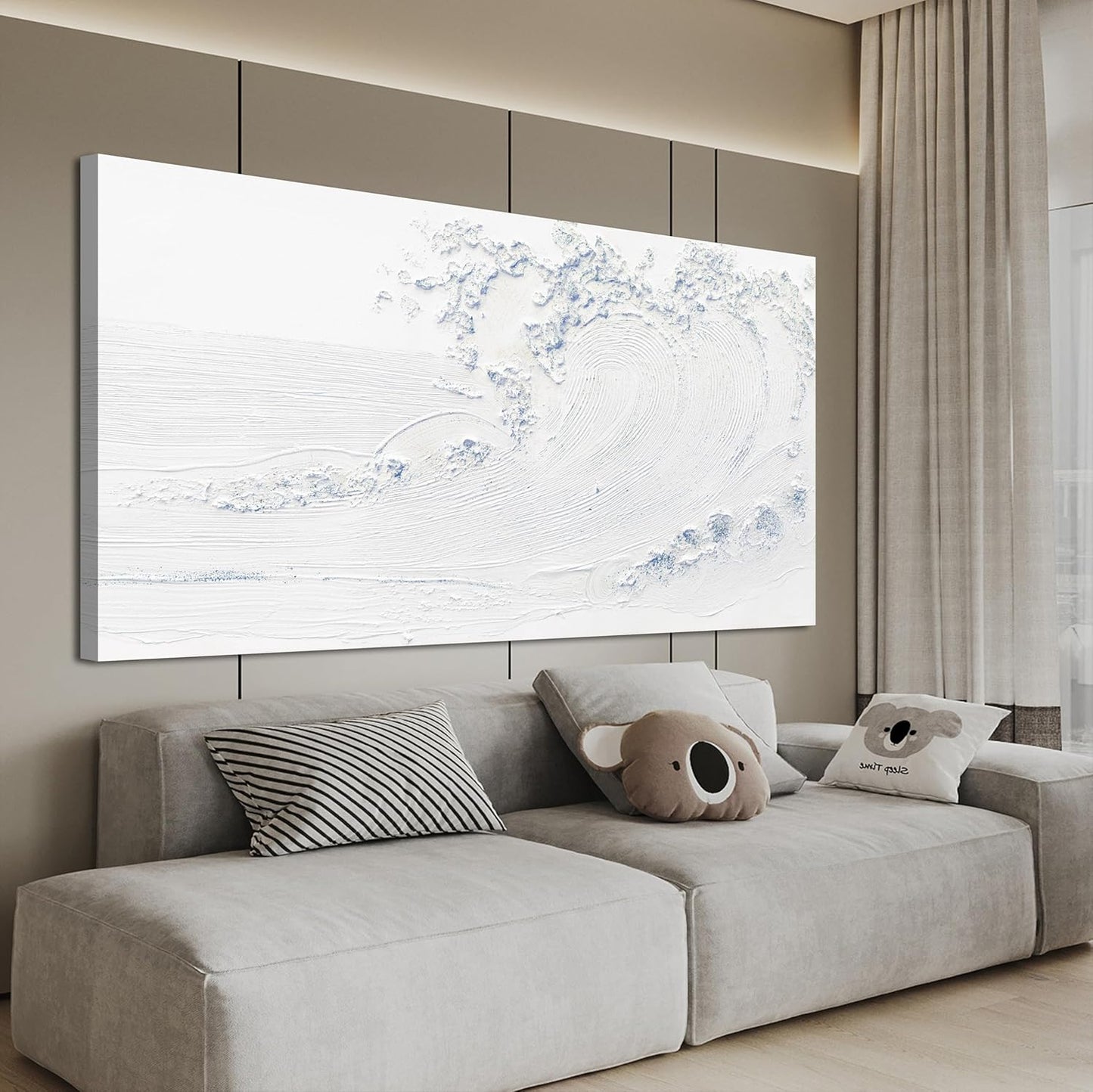 Canvas Wall Art Decor Large Wall Art Pictures for Living Room Wave Artwork for Walls White Blue Wave Wall Art Prints Landscape Coastal Wall Art Decor Art Work for Home Office Room Wall Decor 24"x48"