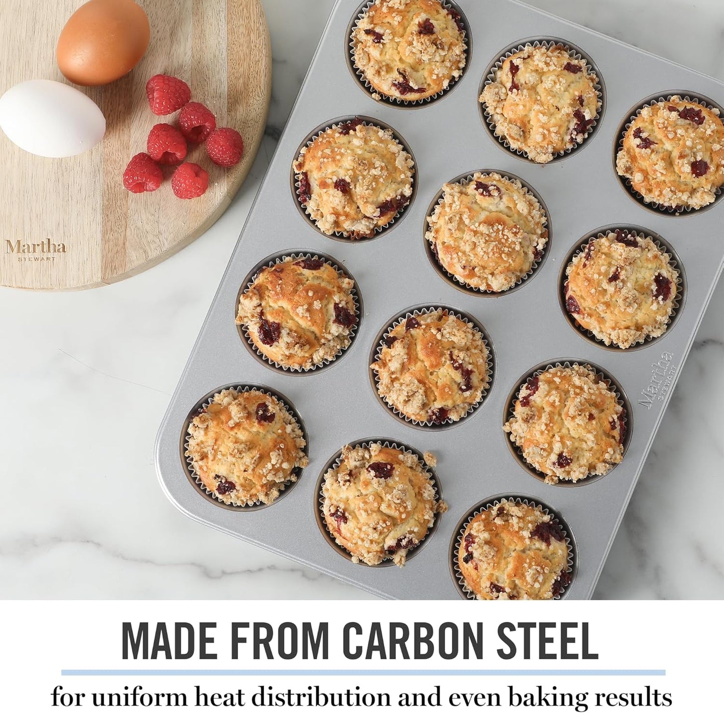 Martha Stewart Gallen 12 Cup Nonstick Carbon Steel Muffin/Cupcake Pan - Silver