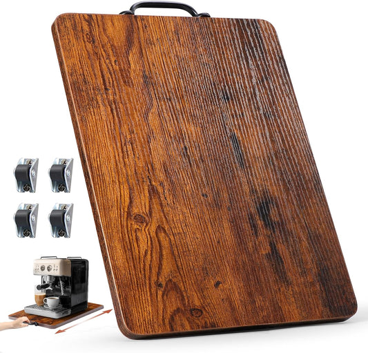 Appliance Slider, Sliding Tray for Coffee Maker, Coffee Pot Slider for Countertop, Kitchen Appliance Rolling Tray with Rubber Wheels (Rustic Brown, Large - Long (12.5” x 16”))