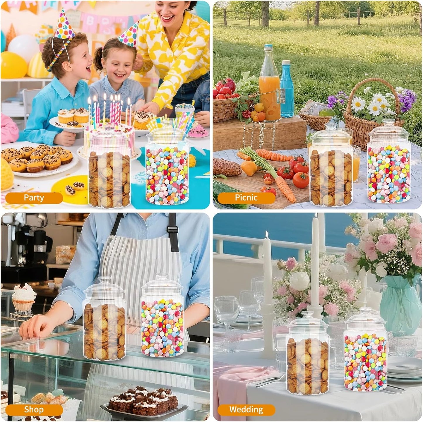 2 Pack 130 oz Candy & Cookie Jar Plastic Jars with Lids, Airtight Candy Jar Unbreakable, Decorative Kitchen Storage Jar, Clear Food Storage Canister for Pet Food